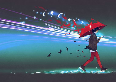 Woman with a red umbrella