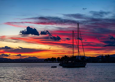 Sunset, sea, Greek island