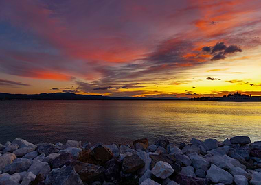 Sunset, sea, Greek island