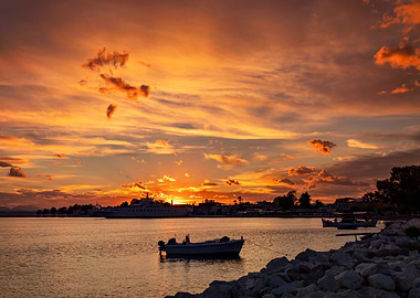 Boat and sunset in Greece