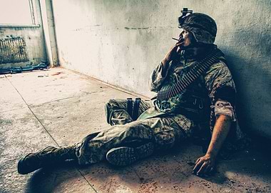 Wounded marine smoking