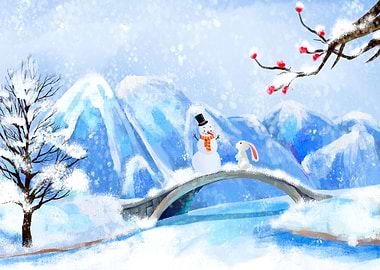 Snowman with Bunny Winter