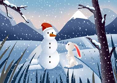 Snowman with Bunny Winter