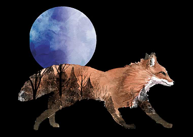 Watercolor Fox Moon