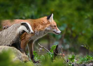 Red Fox and badger
