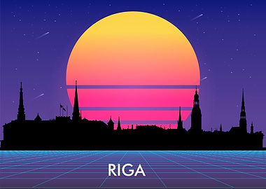 riga vaporwave cityscape