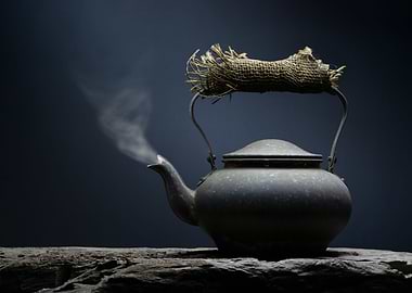 Vintage kettle with steam