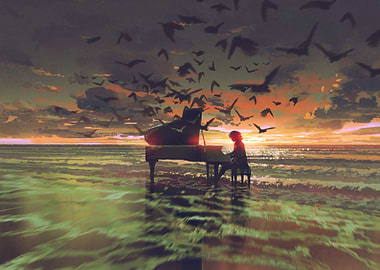 the man playing piano