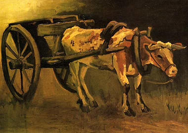 cart with red and white ox