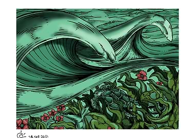 TURTLE SURF IN THE WAVE