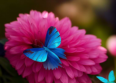 pink dahlia and butterfly
