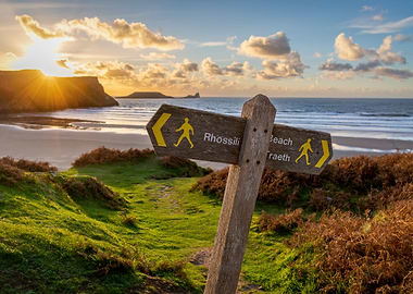 Beach sign post Rhossili