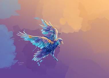 Colorful Flying Raven
