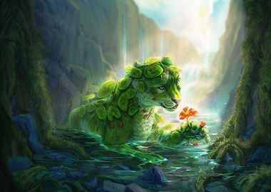 Tiger and Flower in Green