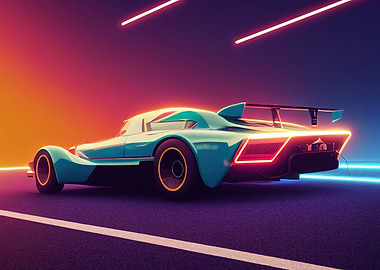 Vaporwave Neon Car