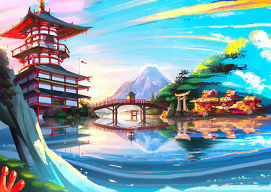 A tall shrine near a river