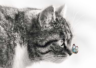 Domestic Cat and buttefly