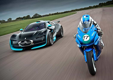 Bugatti and Motorcycle.