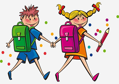 Boy Girl Going to School