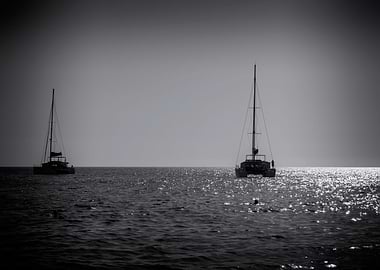Sailboats,reflection,B&W