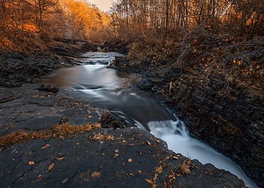 Autumn river, waterfall