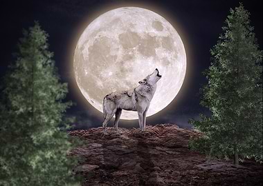 Wolf howling at the moon