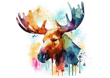 Watercolor Moose Painting