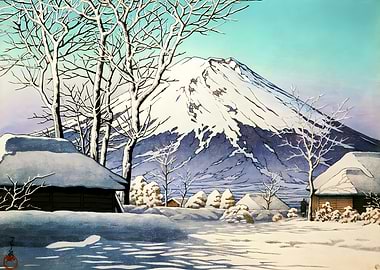 Ukiyo e Mt Fuji Snow
