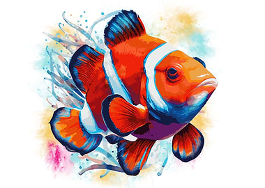 Watercolor Clown Fish Art