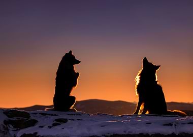 Purebred dogs in mountains