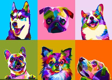 Colorful dog sets pop Art