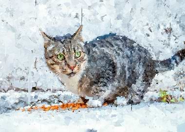 Grey cute cat painting