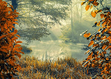 Autumn pond in the morning
