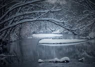 Winter wild river, Poland
