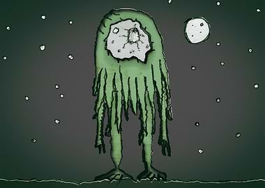 Alien at lunar landscape