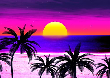 beach sunset synthwave