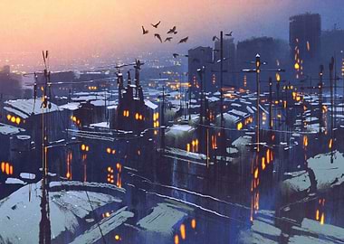 Winter Cyberpunk City