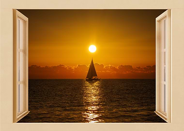 Sailboat sunrise landscape