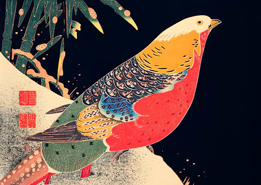 Ukiyo e Golden Pheasant