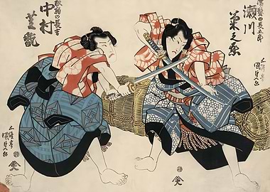 Ukiyo e Two Warriors