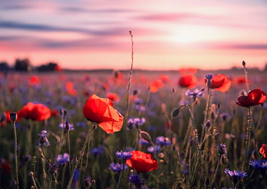 Red field poppy in meadow