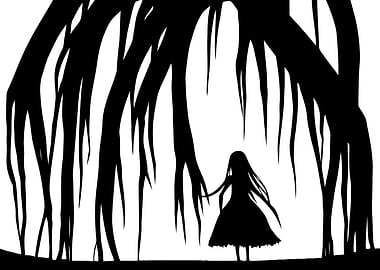 Girl in forest silhouette