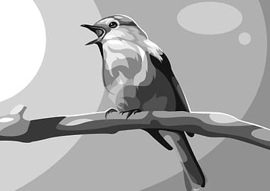 Grayscale Cute Bird Poster