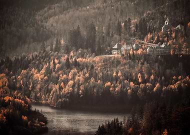 Autumn castle in mountains