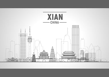 Xi An City China Skyline