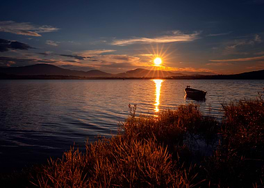 Sunset over a autumn lake