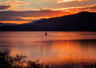 Sunset over a autumn lake