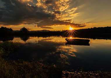 Sunset, reflection on lake