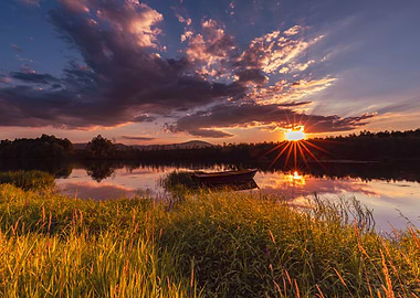 Sunset over a summer lake