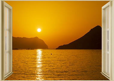 Open window view sea beach